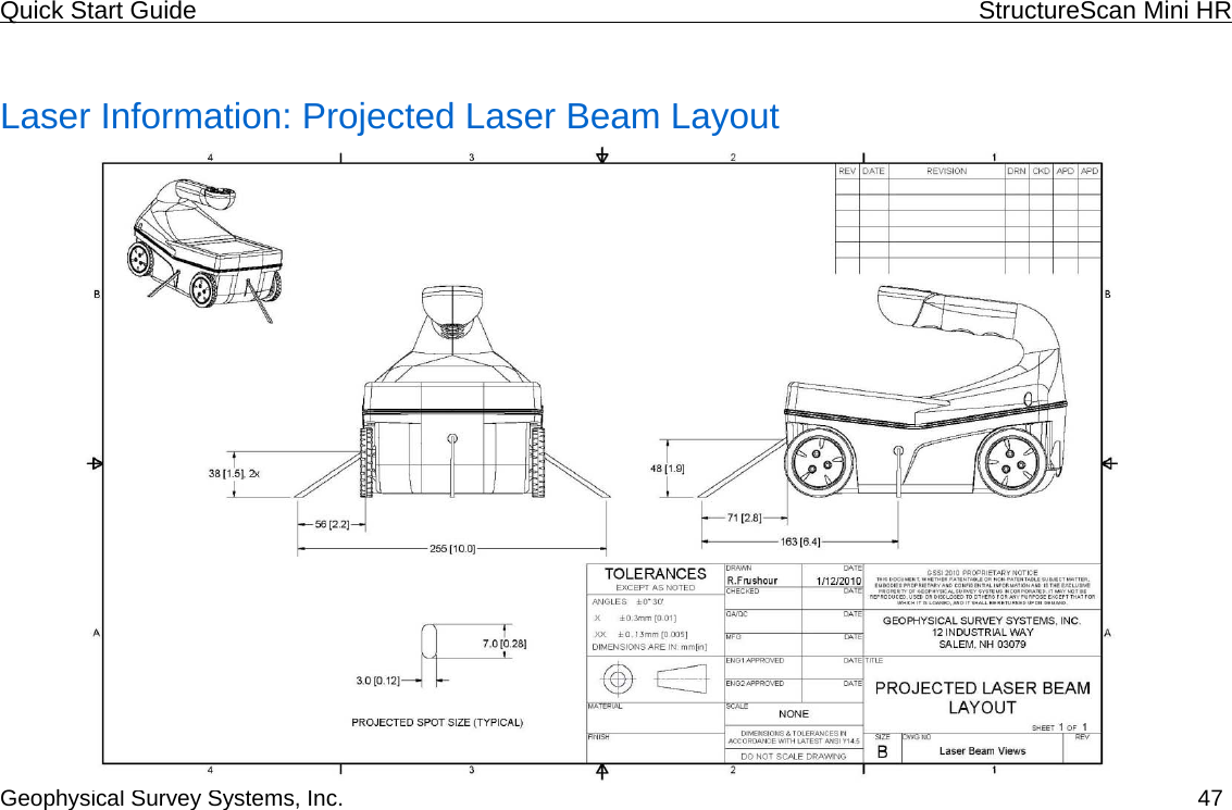 Quick Start Guide    StructureScan Mini HR  Geophysical Survey Systems, Inc.  47 Laser Information: Projected Laser Beam Layout 