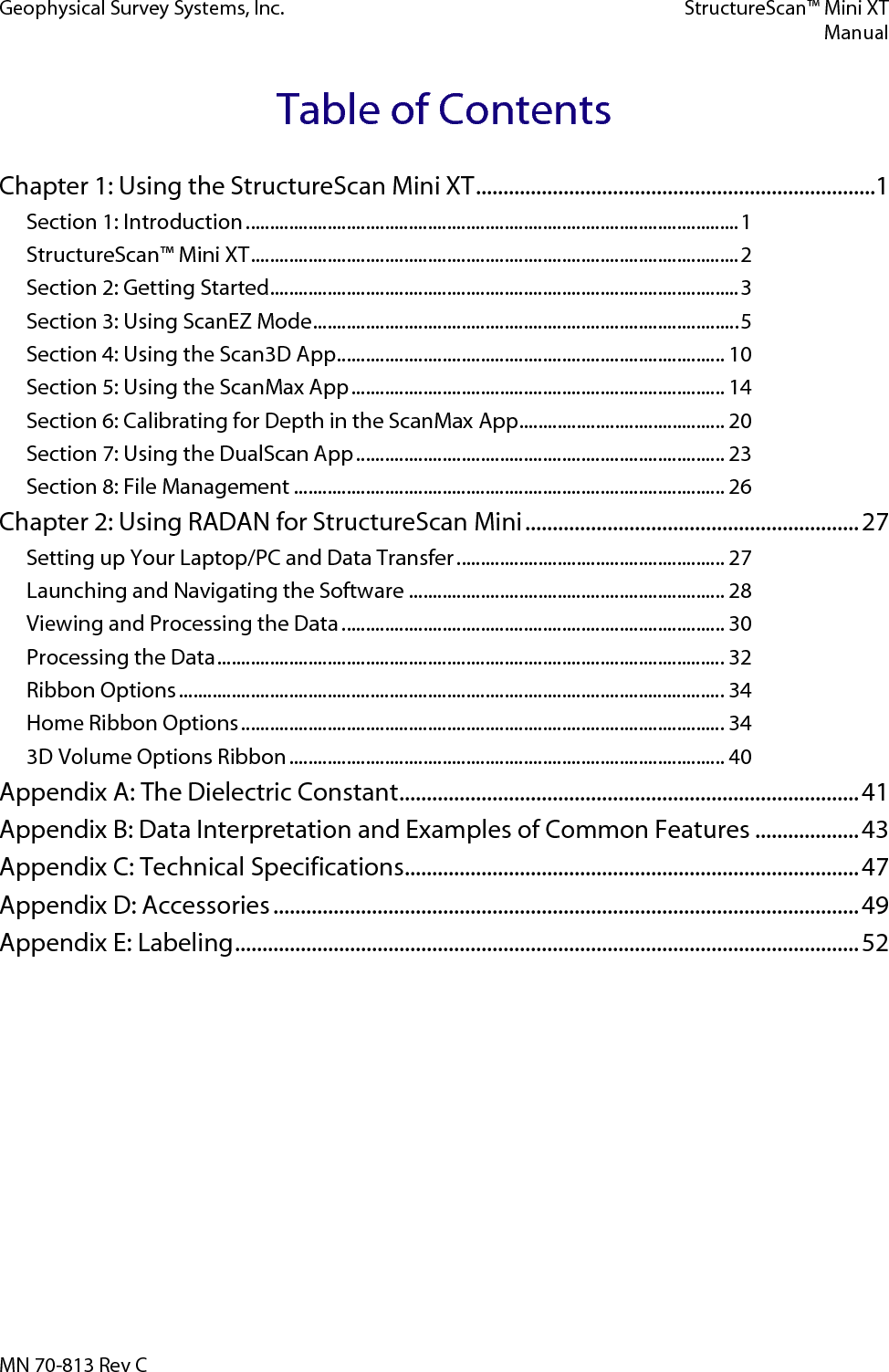 Geophysical Survey Systems, Inc. StructureScan™ Mini XT  Manual    