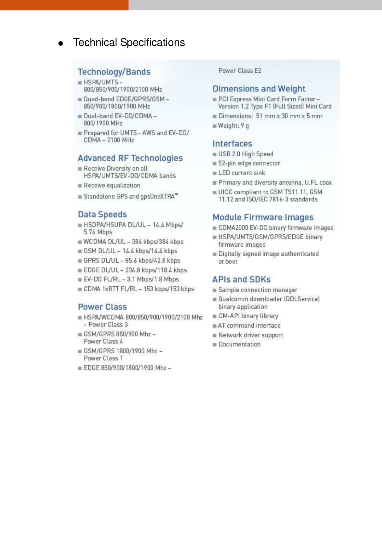     Technical Specifications               