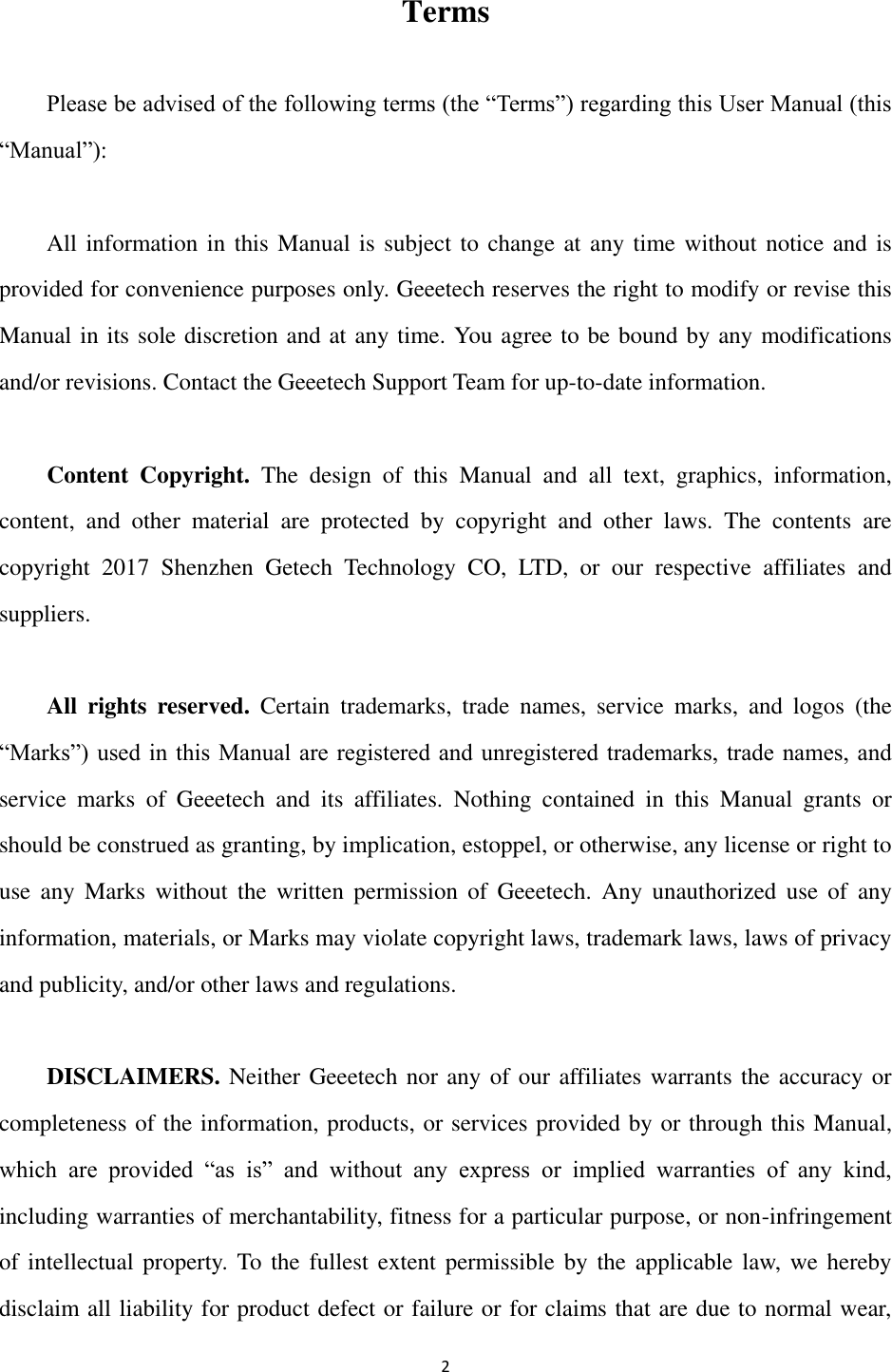 Page 3 of Getech Technology E180 Geeetech 3D printer User Manual 