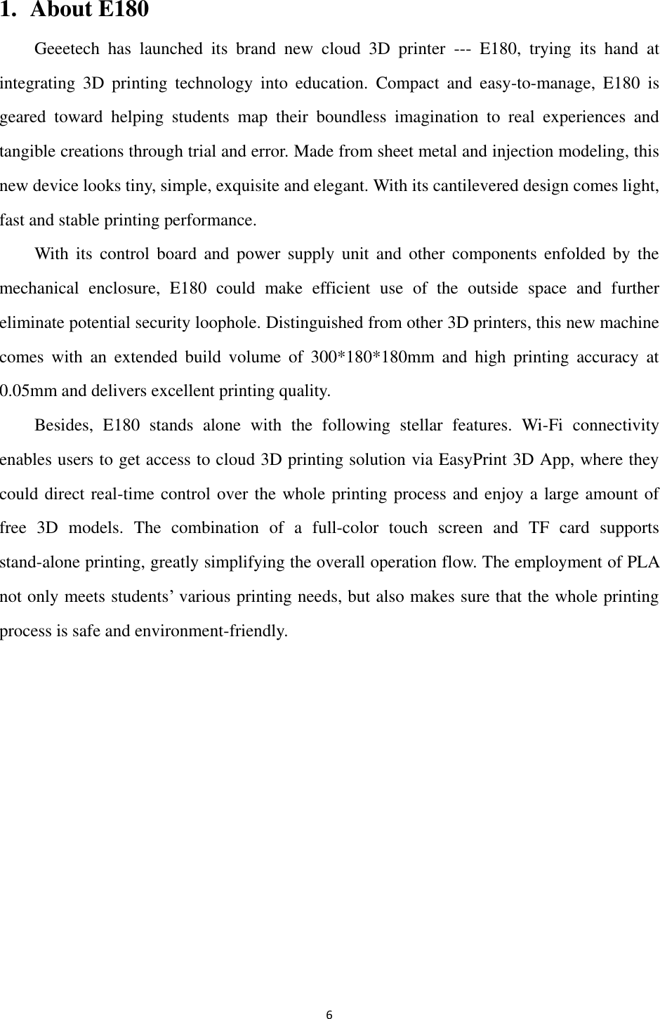 Page 7 of Getech Technology E180 Geeetech 3D printer User Manual 