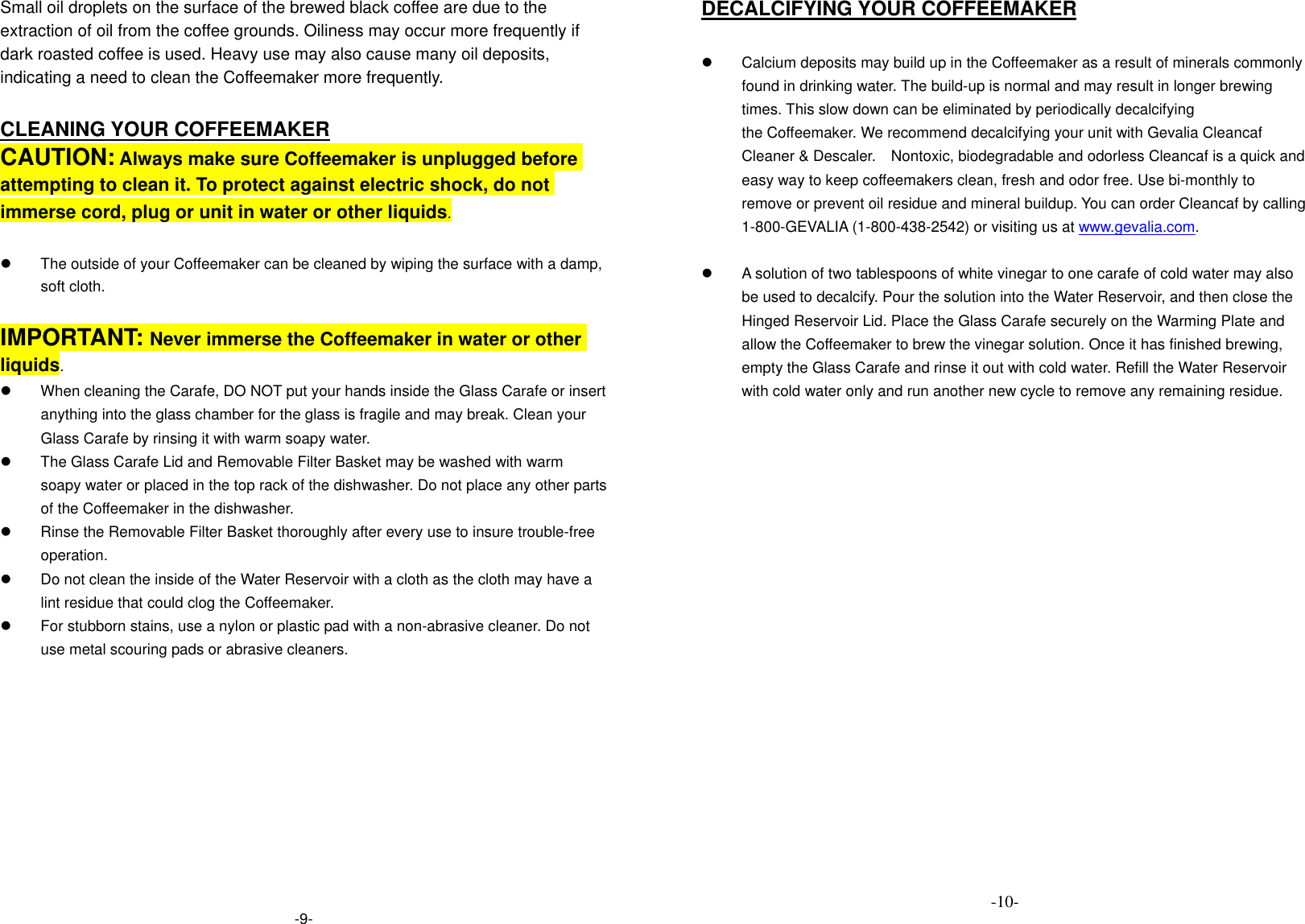 Page 6 of 6 - Gevalia Gevalia-Programmable-12-Cup-Coffeemaker-Xcc-12-Users-Manual- LIMITED WARRANTY  Gevalia-programmable-12-cup-coffeemaker-xcc-12-users-manual