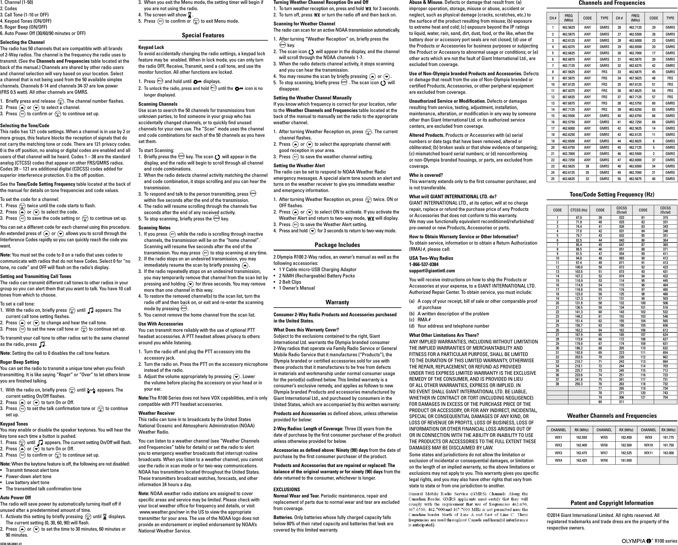 Page 2 of Giant Telecom LYAA Two-way radio User Manual Print