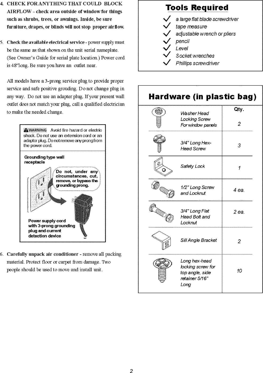 Page 2 of 8 - Gibson GAM154Q1A1 User Manual  GIBSON/AIR CONDITIONER - Manuals And Guides L0607166