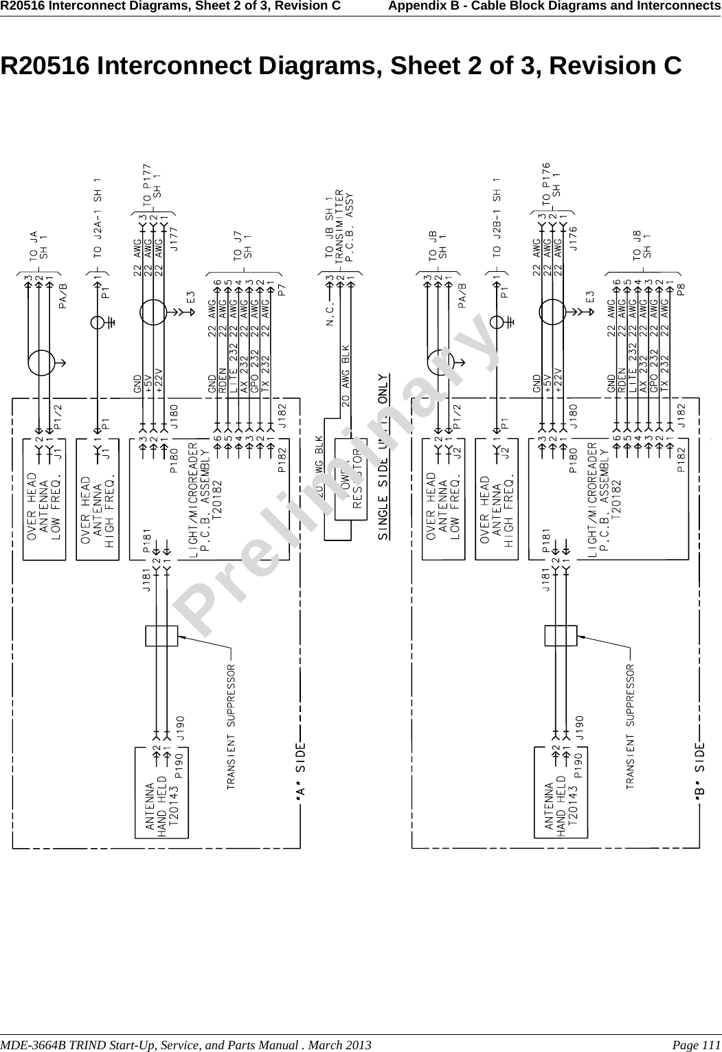 MDE-3664B TRIND Start-Up, Service, and Parts Manual . March 2013 Page 111R20516 Interconnect Diagrams, Sheet 2 of 3, Revision C Appendix B - Cable Block Diagrams and InterconnectsPreliminaryR20516 Interconnect Diagrams, Sheet 2 of 3, Revision C