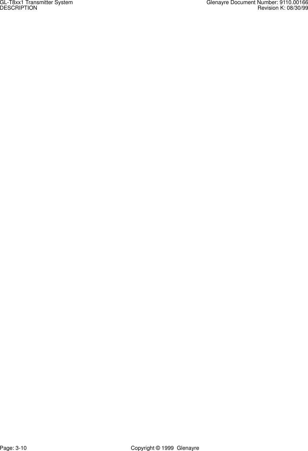 GL-T8xx1 Transmitter System Glenayre Document Number: 9110.00166DESCRIPTION Revision K: 08/30/99Page: 3-10 Copyright © 1999  Glenayre