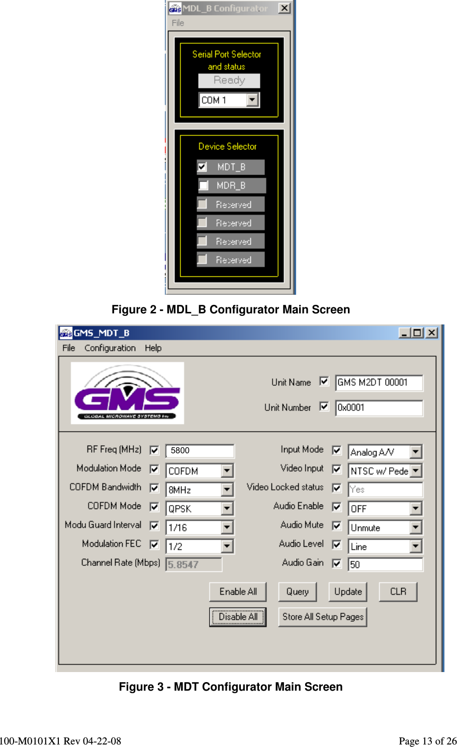  100-M0101X1 Rev 04-22-08                                                                                                          Page 13 of 26                                                           Figure 2 - MDL_B Configurator Main Screen 5800 Figure 3 - MDT Configurator Main Screen 