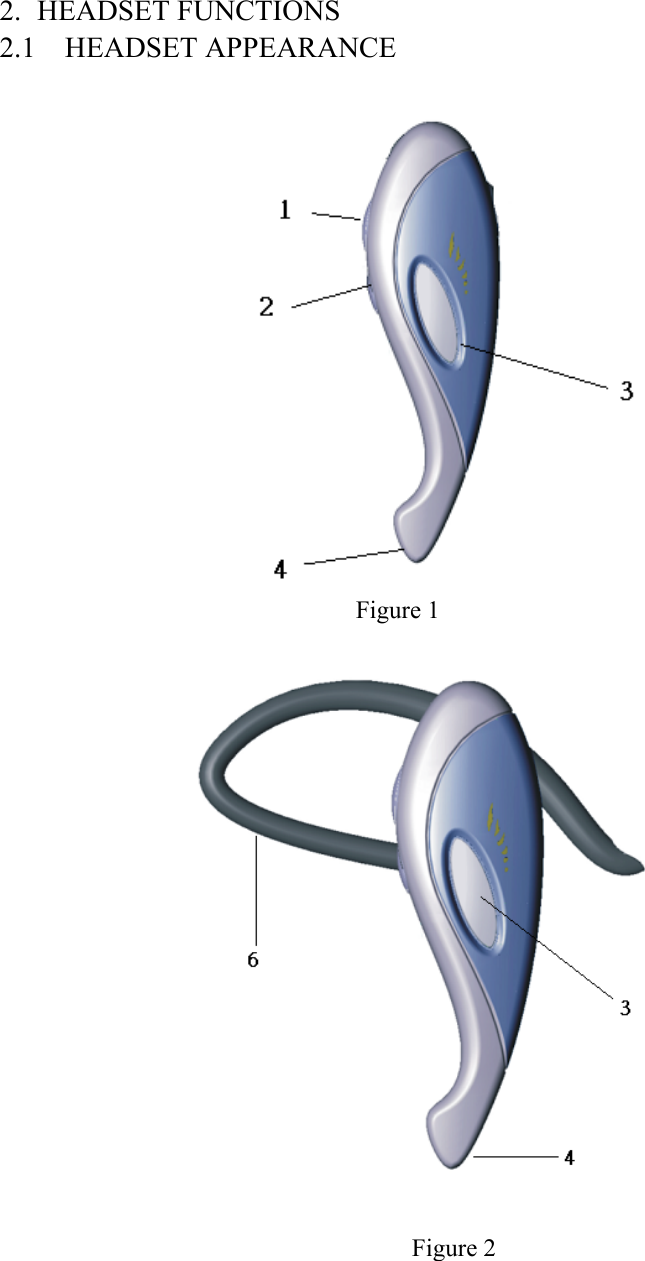 2. HEADSET FUNCTIONS 2.1  HEADSET APPEARANCE    Figure 2 Figure 1 