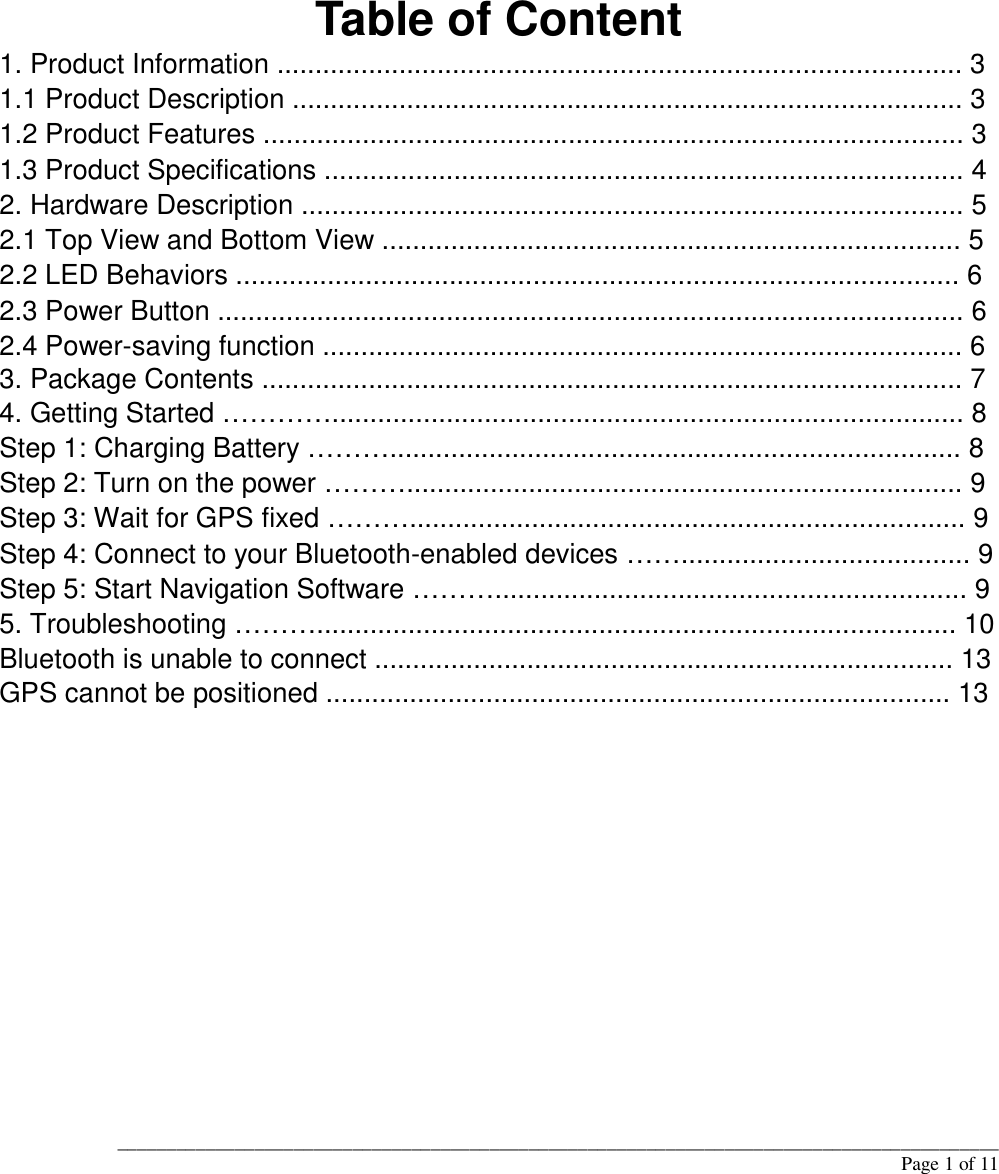 Page 2 of 11 - Globalsat Globalsat-Bt-821C-Users-Manual BT-821C User Manual-English Ver 1.1
