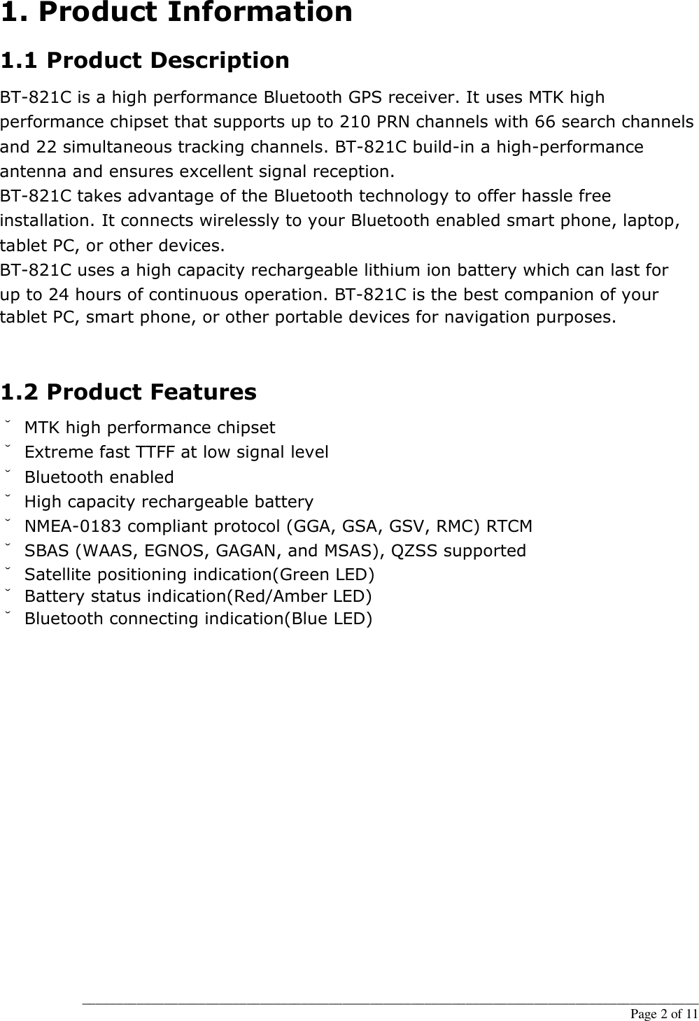 Page 3 of 11 - Globalsat Globalsat-Bt-821C-Users-Manual BT-821C User Manual-English Ver 1.1