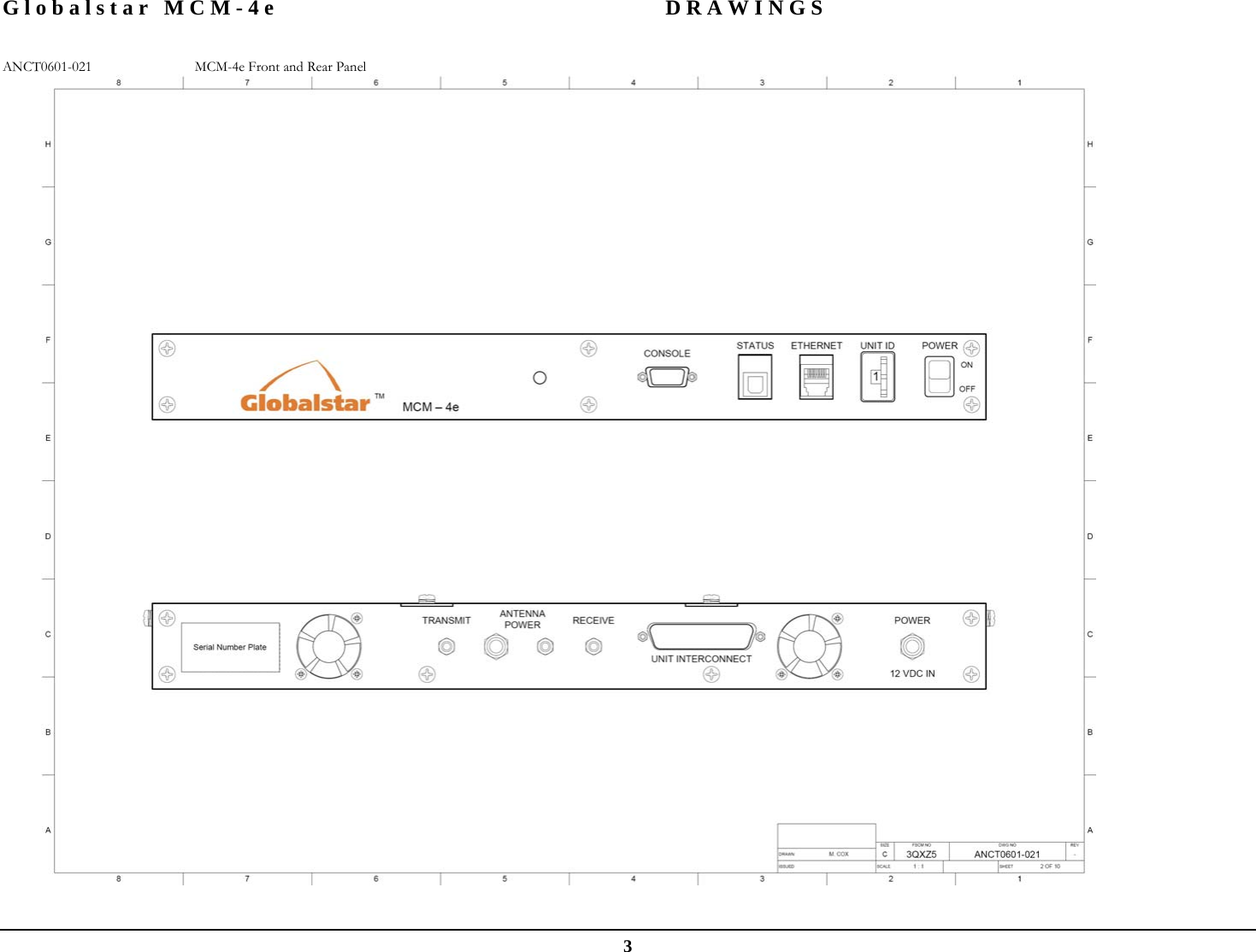 Globalstar MCM-4e  DRAWINGS  3 ANCT0601-021  MCM-4e Front and Rear Panel    