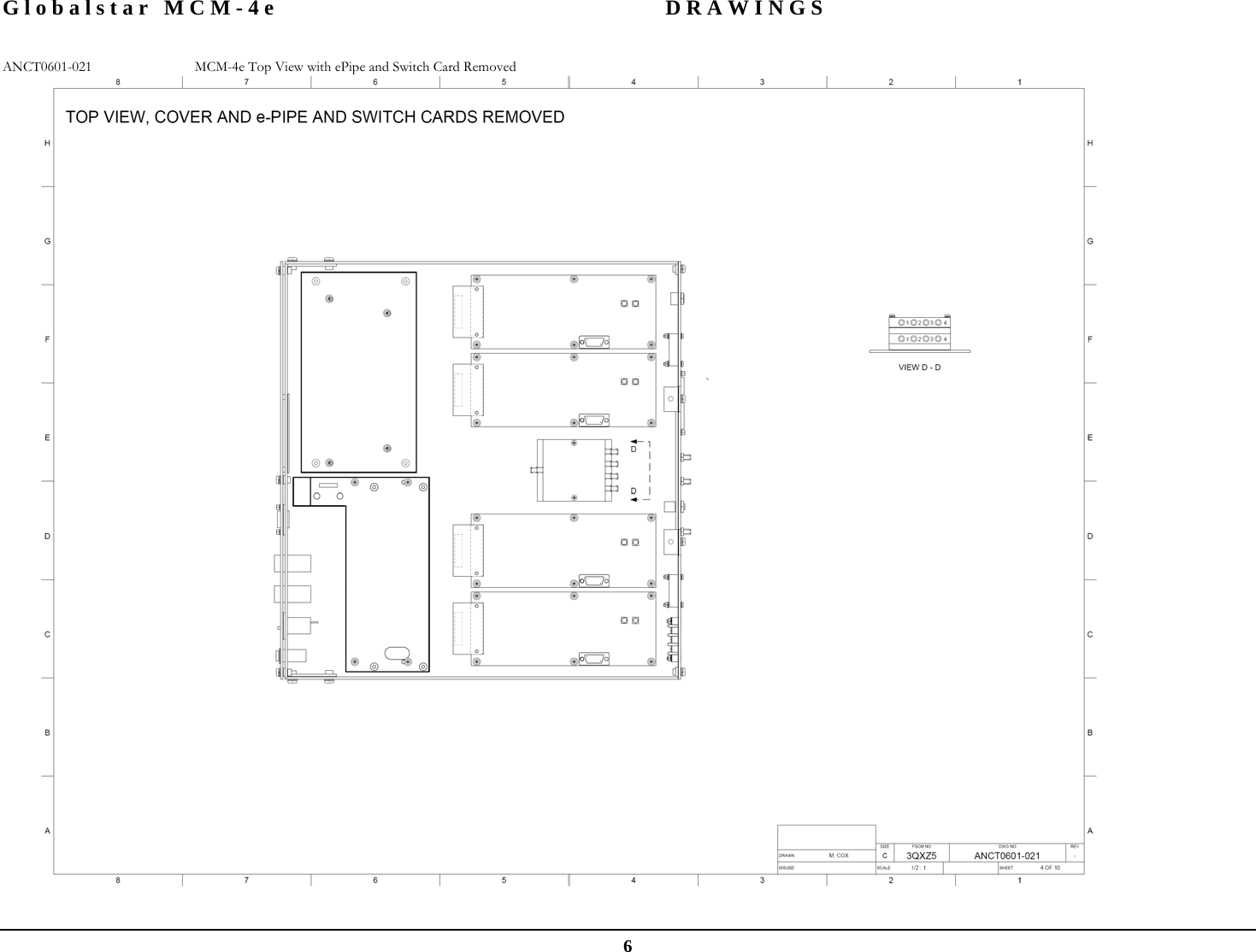 Globalstar MCM-4e  DRAWINGS  6 ANCT0601-021  MCM-4e Top View with ePipe and Switch Card Removed  