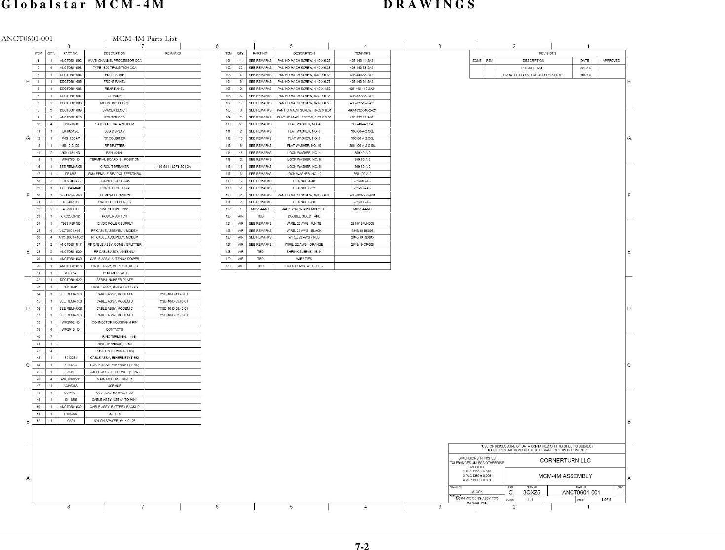 Globalstar MCM-4M DRAWINGS  7-2 ANCT0601-001  MCM-4M Parts List    