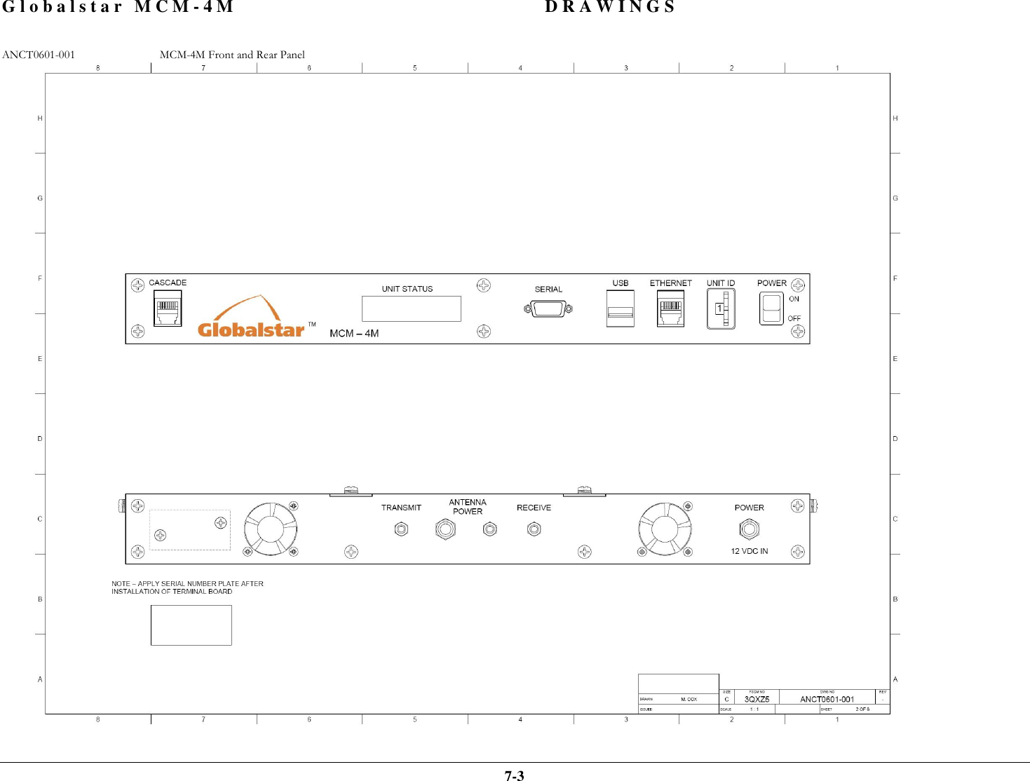 Globalstar MCM-4M DRAWINGS  7-3 ANCT0601-001  MCM-4M Front and Rear Panel    