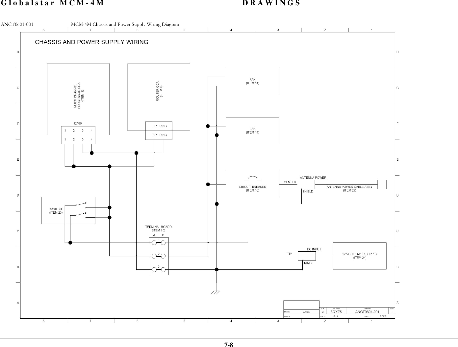 Globalstar MCM-4M DRAWINGS  7-8 ANCT0601-001  MCM-4M Chassis and Power Supply Wiring Diagram  