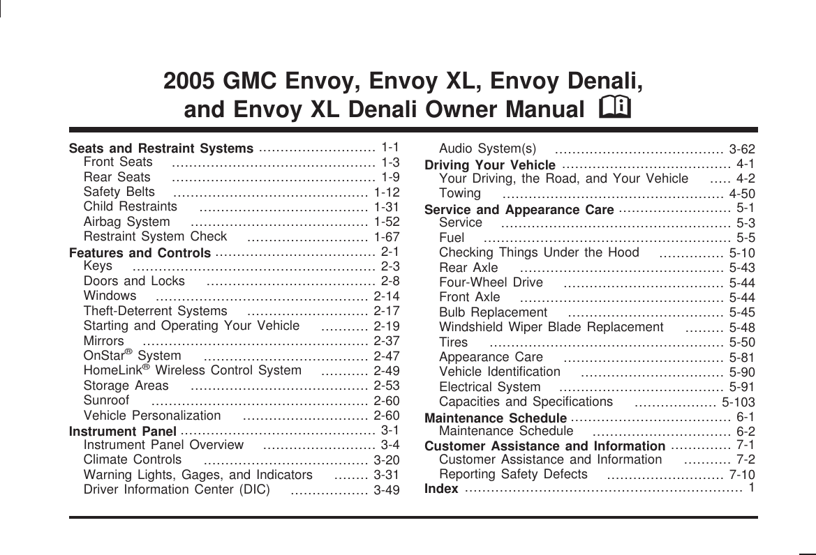 Gmc 2005 Envoy Users Manual GM Owner Manuals