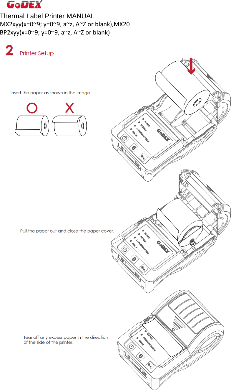 Thermal Label Printer MANUAL MX2xyy(x=0~9;y=0~9,a~z,A~Zorblank),MX20BP2xyy(x=0~9;y=0~9,a~z,A~Zorblank)