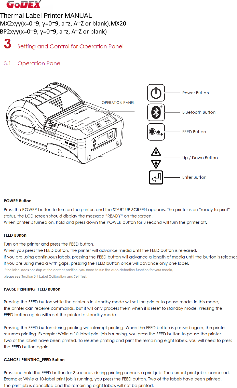 Thermal Label Printer MANUAL MX2xyy(x=0~9;y=0~9,a~z,A~Zorblank),MX20BP2xyy(x=0~9;y=0~9,a~z,A~Zorblank)