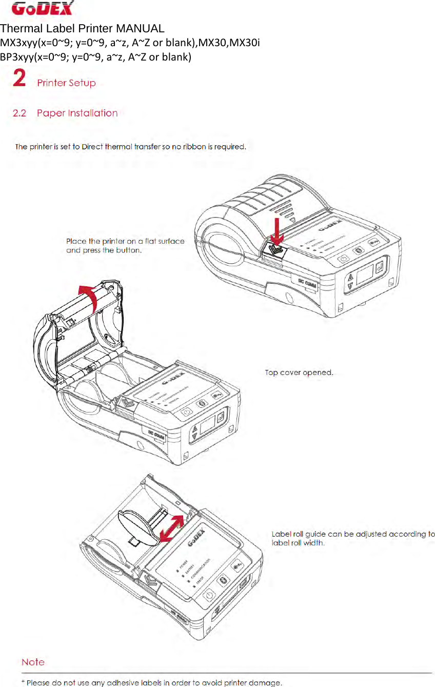 Thermal Label Printer MANUAL MX3xyy(x=0~9;y=0~9,a~z,A~Zorblank),MX30,MX30iBP3xyy(x=0~9;y=0~9,a~z,A~Zorblank)