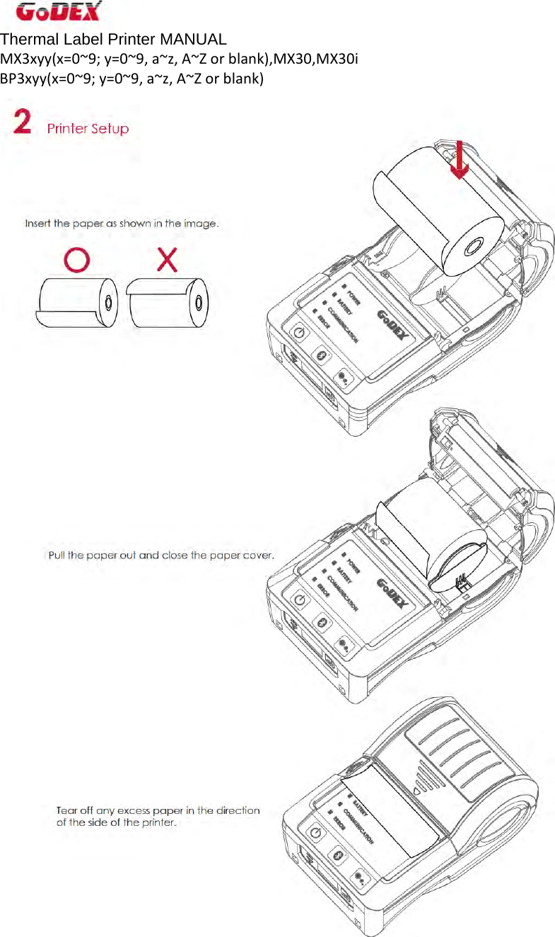 Thermal Label Printer MANUAL MX3xyy(x=0~9;y=0~9,a~z,A~Zorblank),MX30,MX30iBP3xyy(x=0~9;y=0~9,a~z,A~Zorblank)