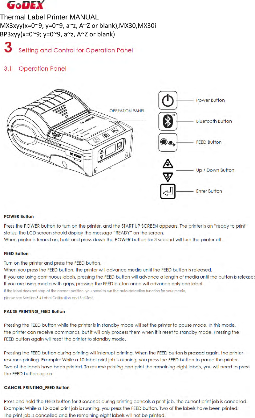 Thermal Label Printer MANUAL MX3xyy(x=0~9;y=0~9,a~z,A~Zorblank),MX30,MX30iBP3xyy(x=0~9;y=0~9,a~z,A~Zorblank)