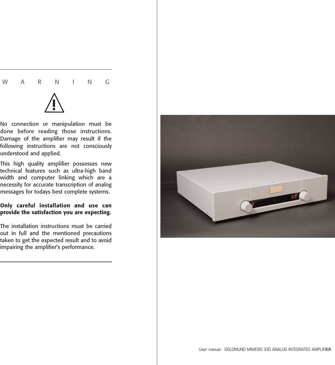 Page 3 of 12 - Goldmund Goldmund-Mimesis-330-Users-Manual- Mise En  Goldmund-mimesis-330-users-manual