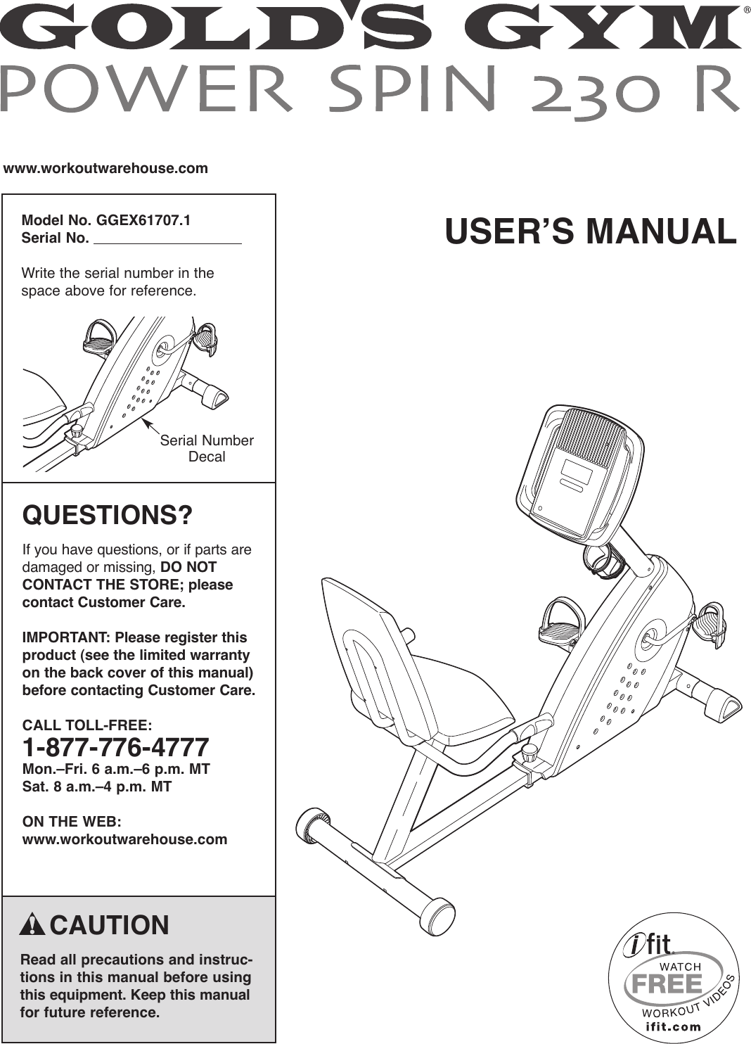 Golds Gym Ggex617071 Owners Manual 285430