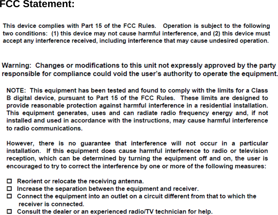 FCC Statement:                             