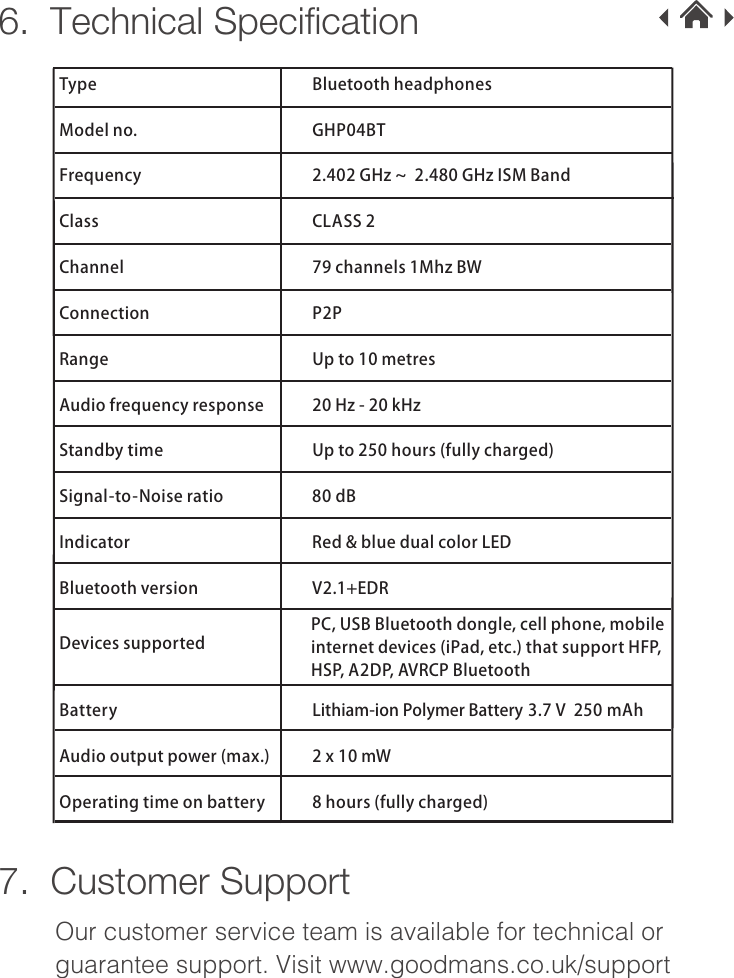 Page 8 of 8 - Goodmans Goodmans-Goodmans-Ghp04Bt-Users-Manual- GHP04BT IB 9-22  Goodmans-goodmans-ghp04bt-users-manual