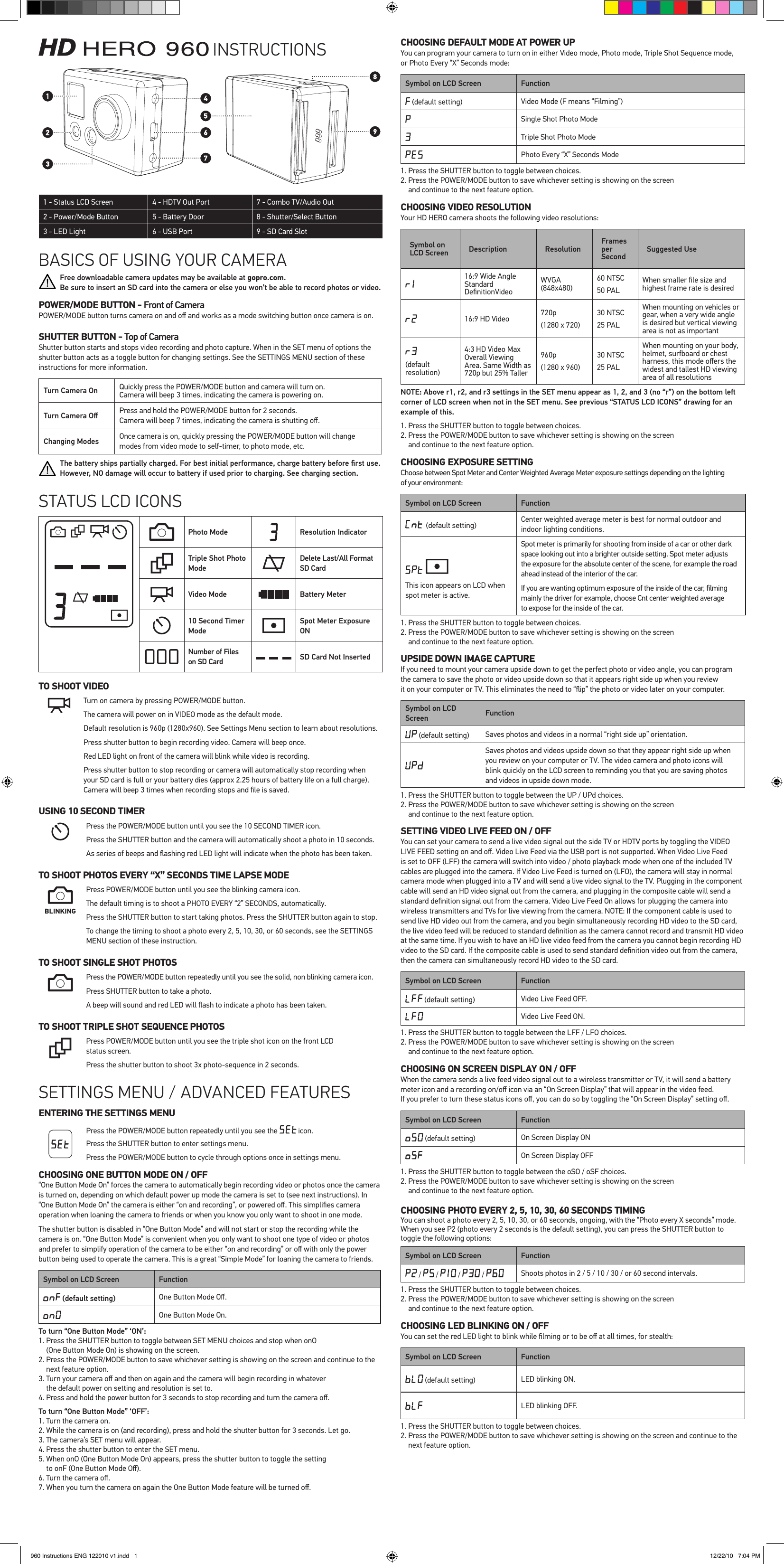 Page 1 of 2 - Gopro Gopro-Gopro-Hd-Hero-960-Users-Manual-  Gopro-gopro-hd-hero-960-users-manual