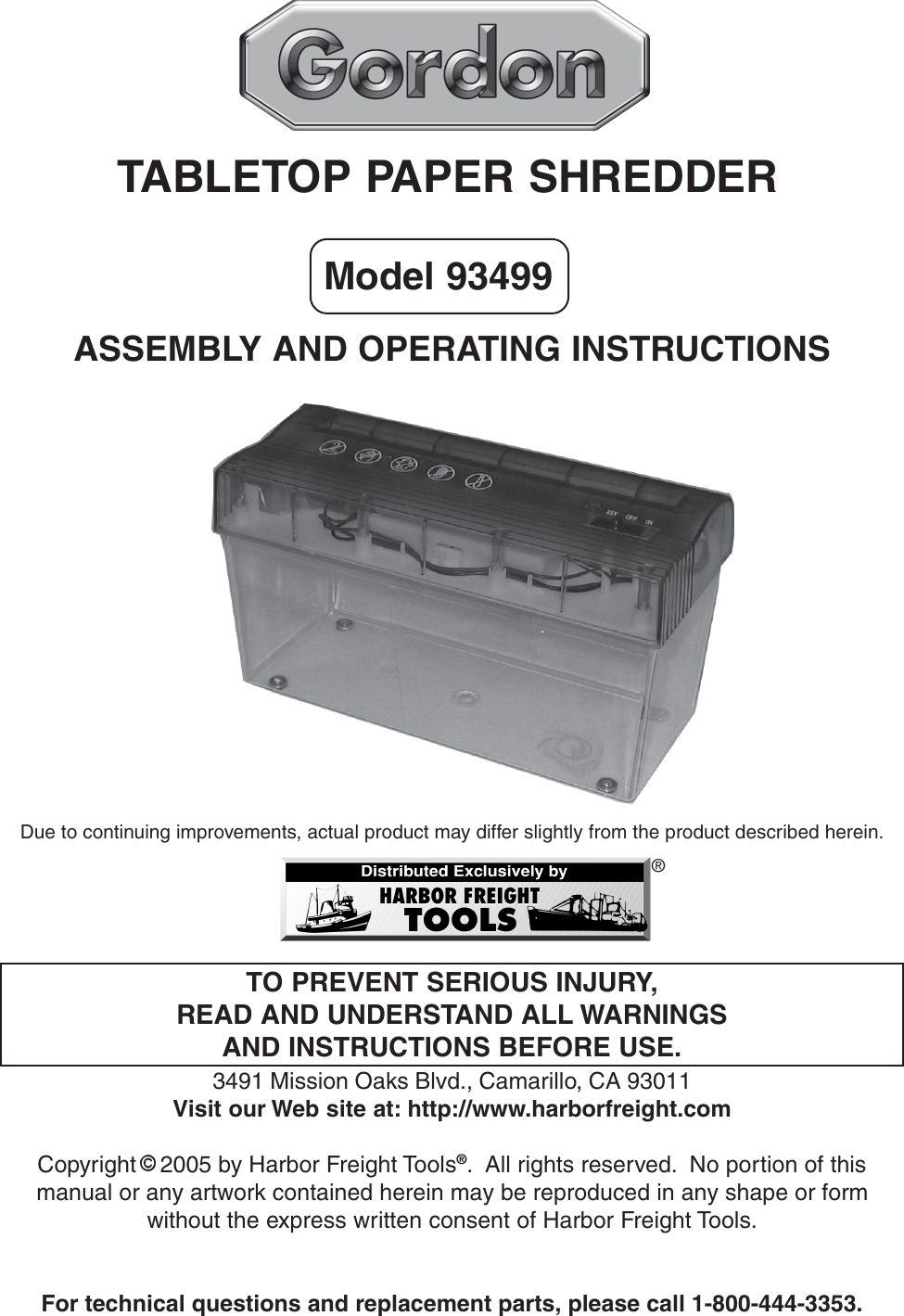 Gordon Tool 93499 Users Manual