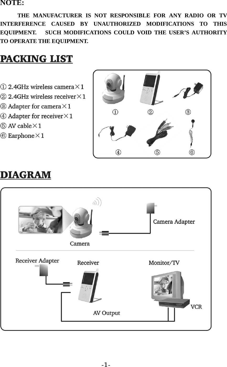 NOTE:    THE MANUFACTURER IS NOT RESPONSIBLE FOR ANY RADIO OR TV INTERFERENCE CAUSED BY UNAUTHORIZED MODIFICATIONS TO THIS EQUIPMENT.   SUCH MODIFICATIONS COULD VOID THE USER’S AUTHORITY TO OPERATE THE EQUIPMENT.   