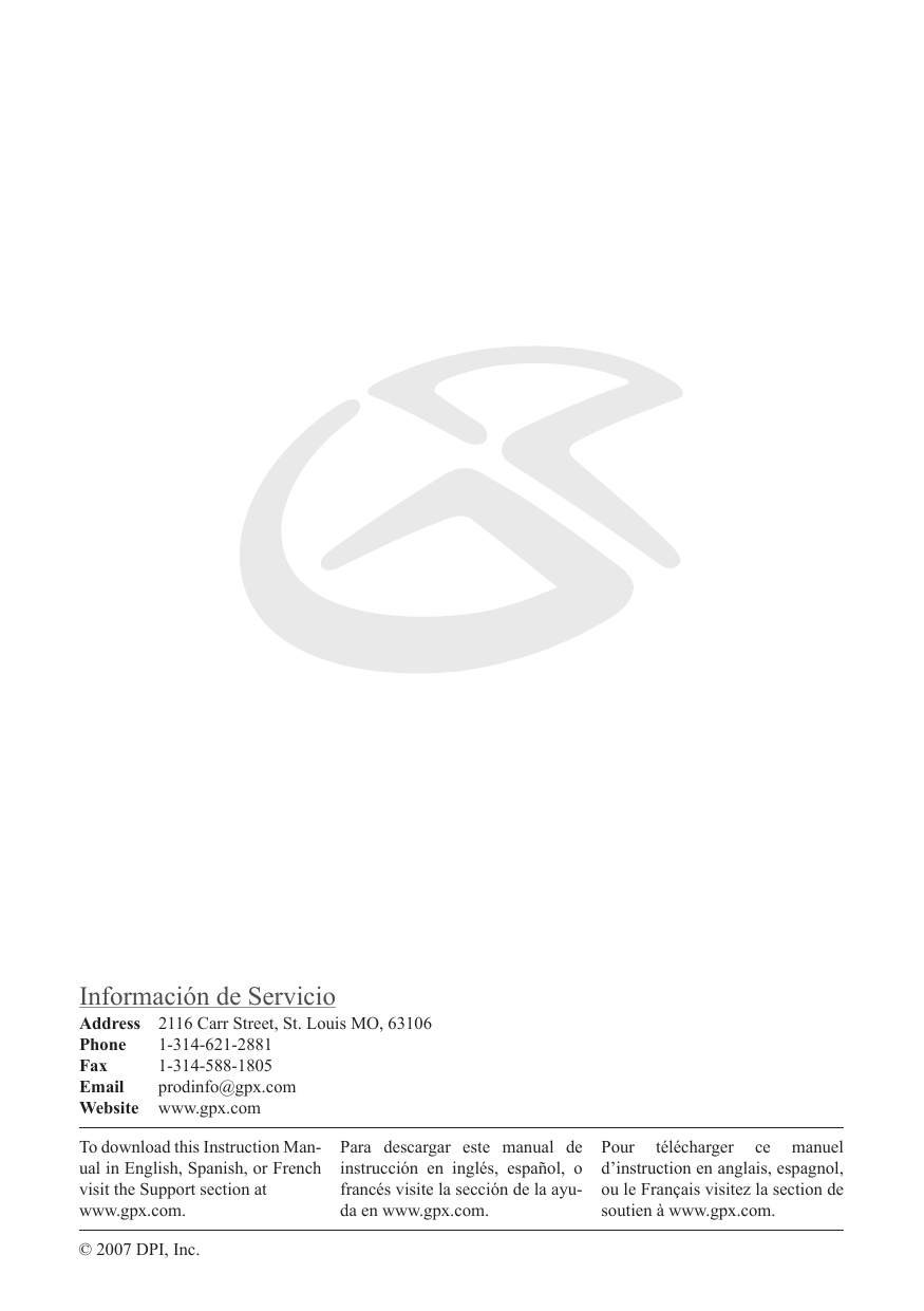 Page 8 of 8 - Gpx Gpx-512Mb-Users-Manual-  Gpx-512mb-users-manual