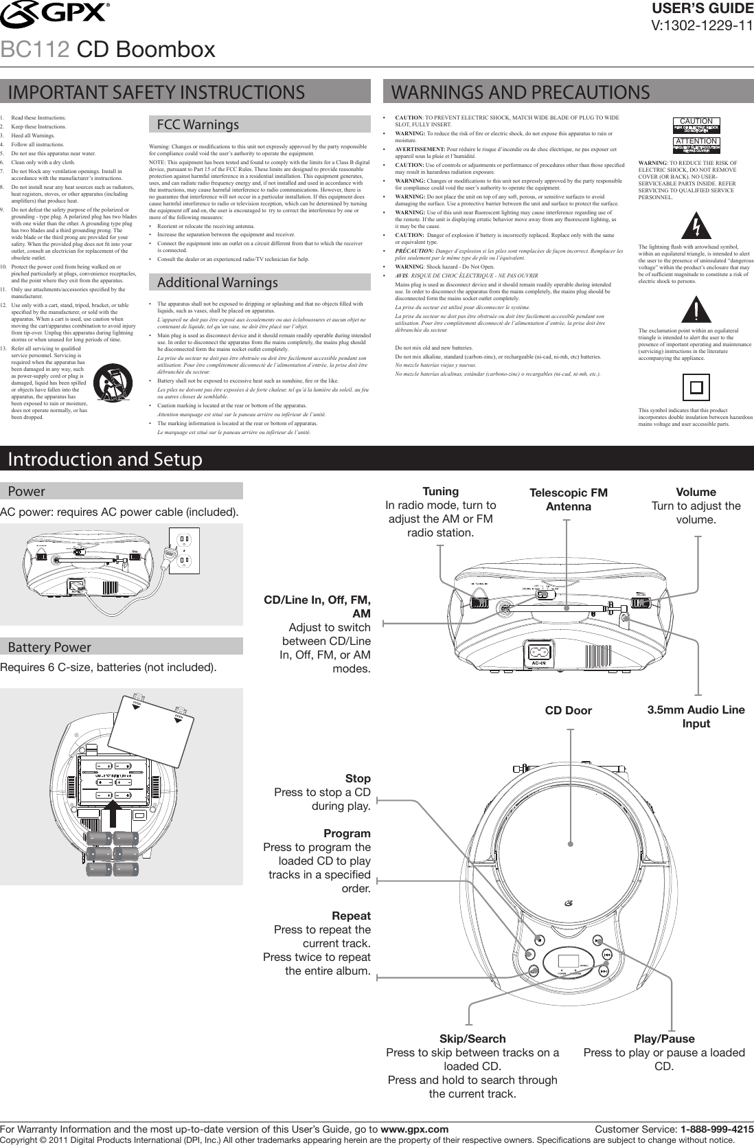 Gpx Bc112 Cd Boombox Bc112B Users Manual