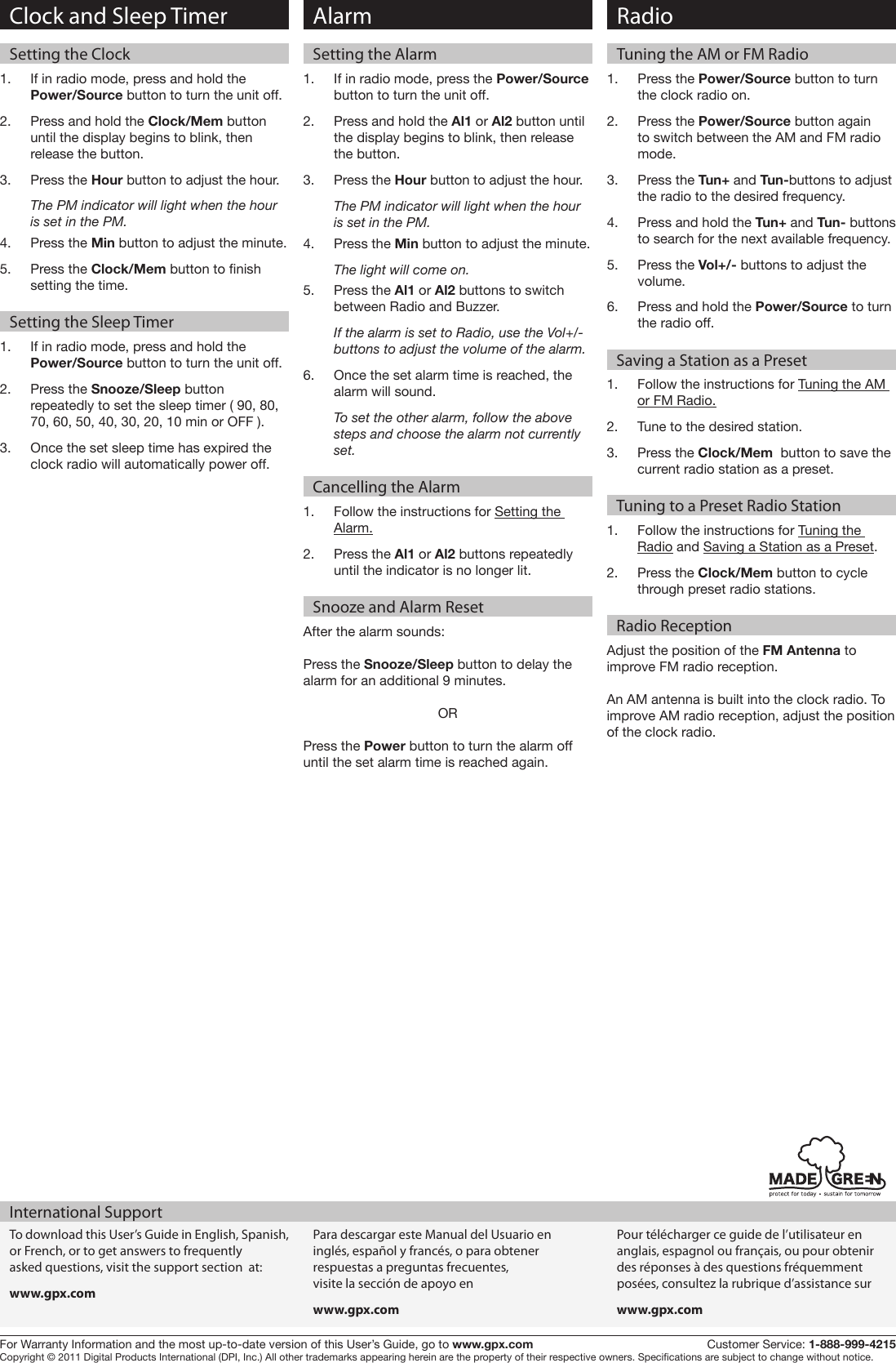 Page 2 of 2 - Gpx Gpx-Gpx-Clock-Radio-C222B-Users-Manual-  Gpx-gpx-clock-radio-c222b-users-manual