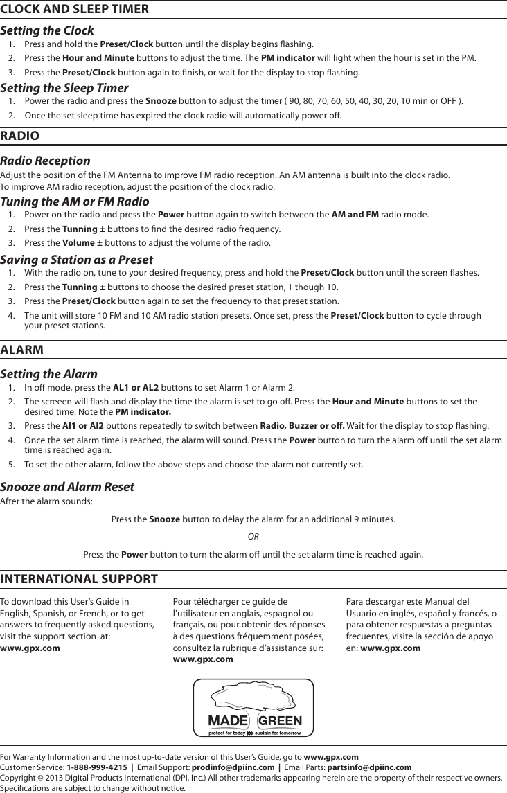 Page 2 of 2 - Gpx Gpx-Gpx-Clock-Radio-C224B-Users-Manual-  Gpx-gpx-clock-radio-c224b-users-manual