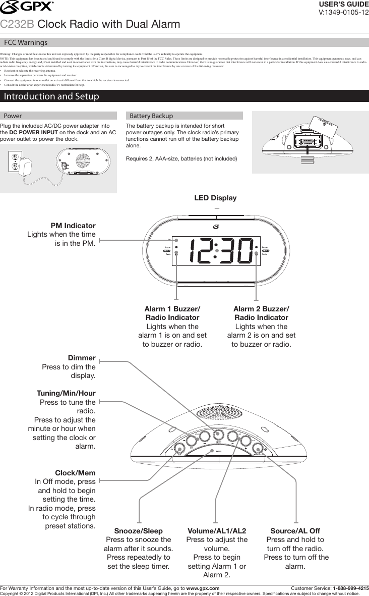 Gpx Clock Radio C232B Users Manual