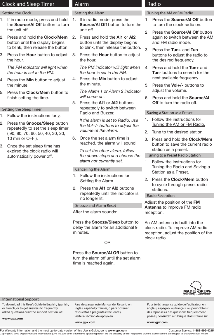 Page 2 of 2 - Gpx Gpx-Gpx-Clock-Radio-C232B-Users-Manual- Gpx-gpx-clock-radio-c232b-users-manual