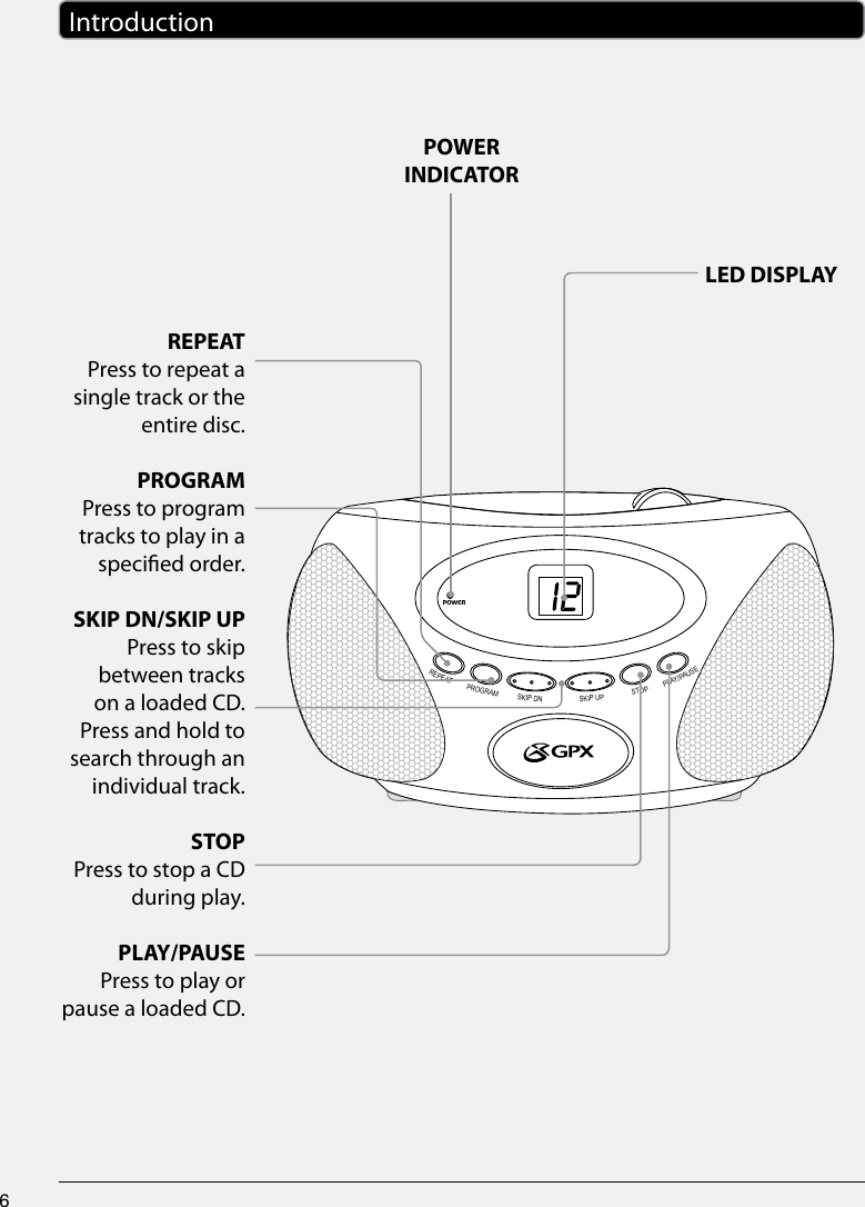 Page 6 of 12 - Gpx Gpx-Gpx-Portable-Cd-Player-Bc118-Users-Manual-  Gpx-gpx-portable-cd-player-bc118-users-manual