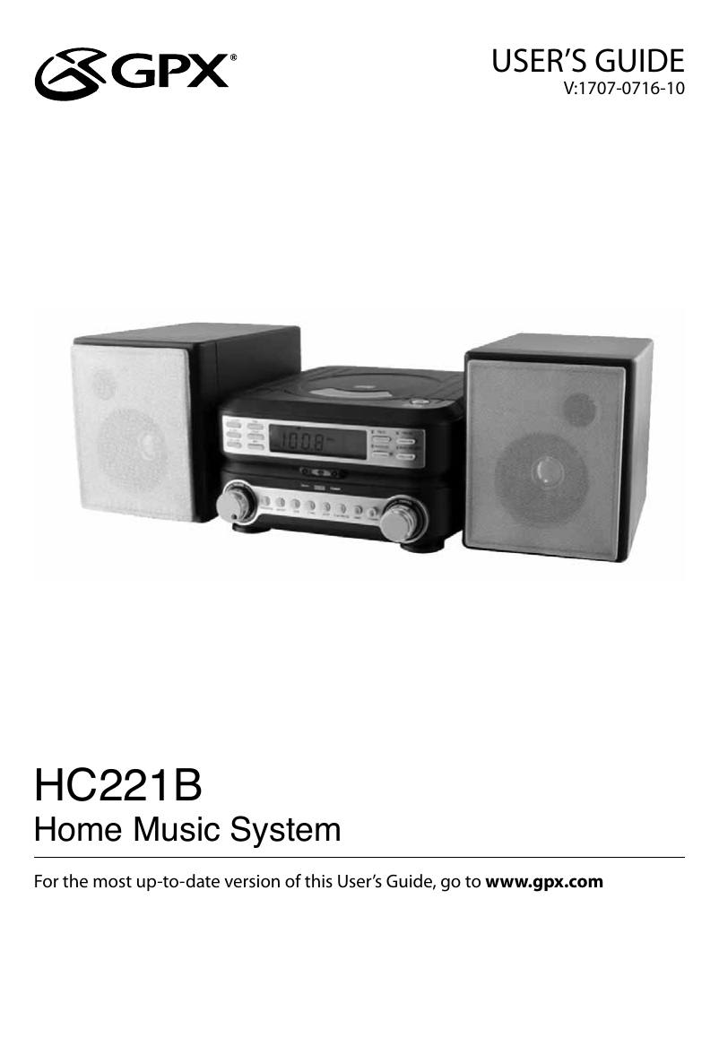 Page 1 of 12 - Gpx Gpx-Home-Music-System-Hc221B-Users-Manual-  Gpx-home-music-system-hc221b-users-manual