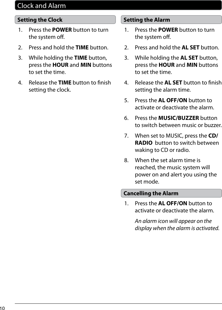 Page 10 of 12 - Gpx Gpx-Home-Music-System-Hc221B-Users-Manual-  Gpx-home-music-system-hc221b-users-manual