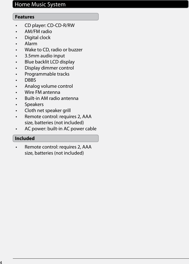Page 4 of 12 - Gpx Gpx-Home-Music-System-Hc221B-Users-Manual-  Gpx-home-music-system-hc221b-users-manual