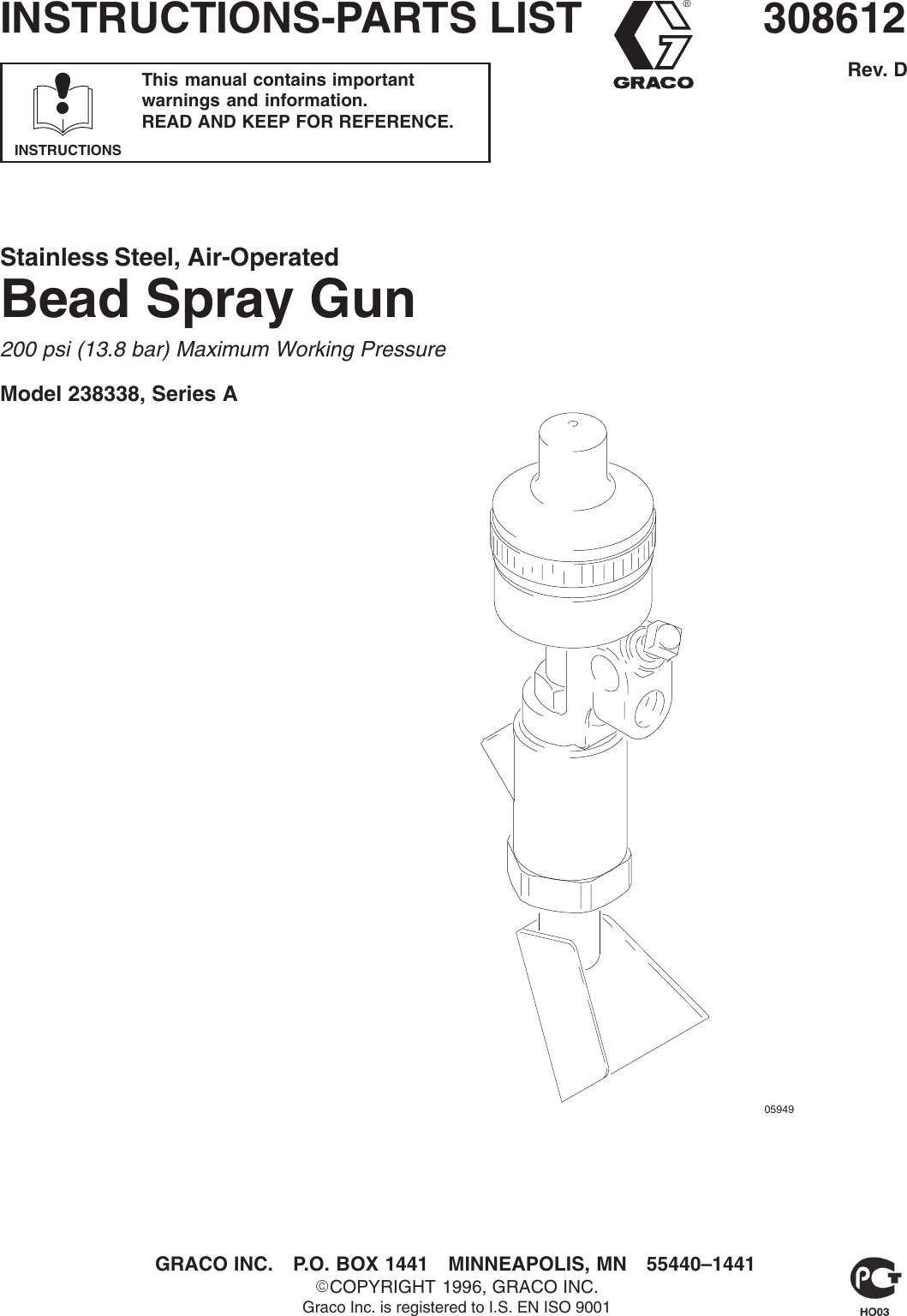 Page 1 of 12 - Graco-Inc Graco-Inc-238338-Users-Manual- 308612D Bead Spray Gun Instructions-Parts List  Graco-inc-238338-users-manual