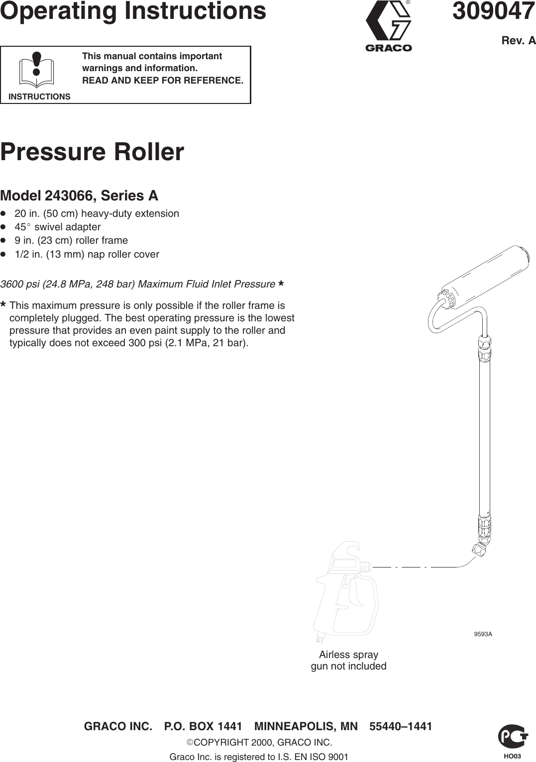 Page 1 of 4 - Graco-Inc Graco-Inc-243066-Users-Manual- 309047A Pressure Roller Instructions  Graco-inc-243066-users-manual