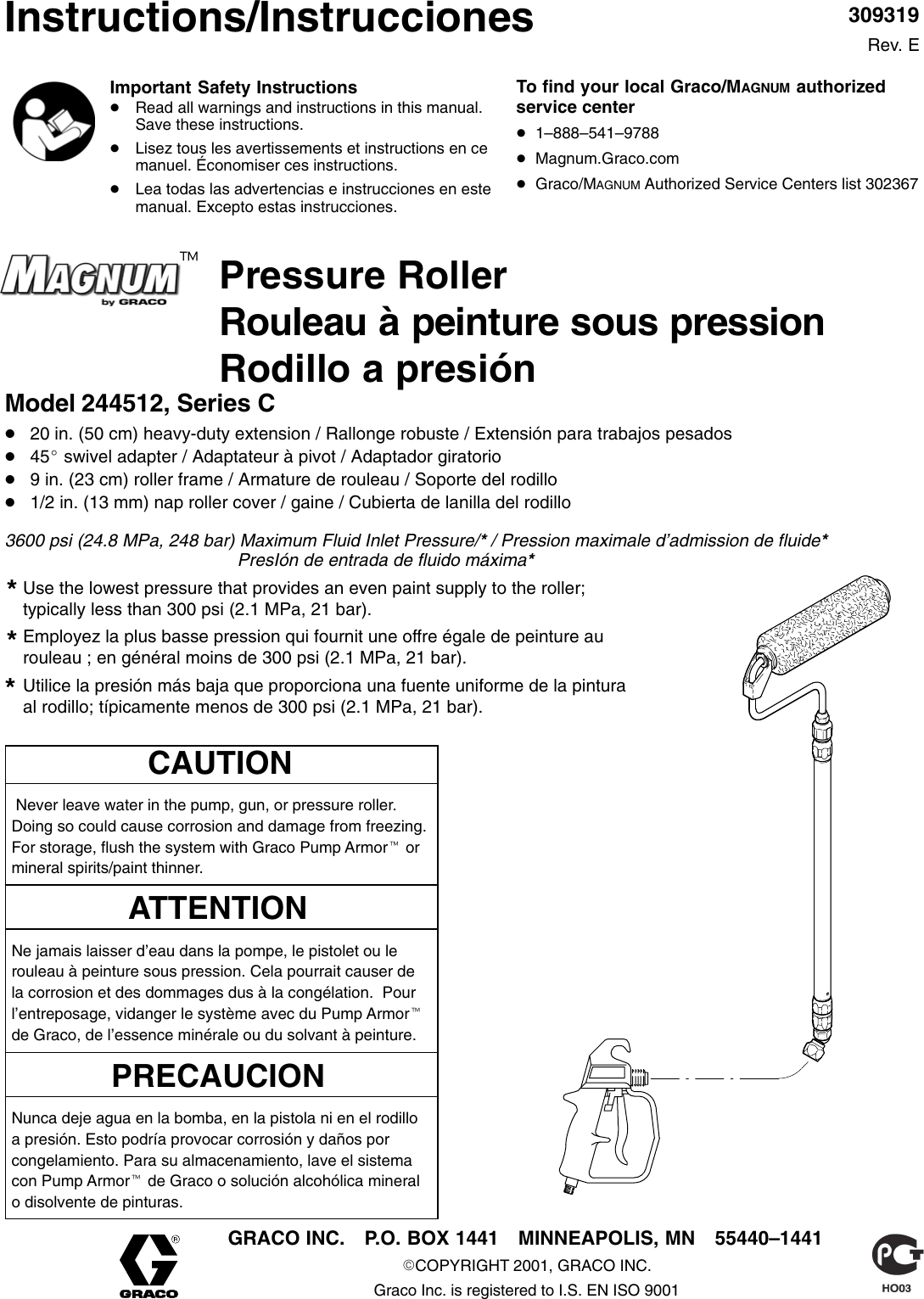 Page 1 of 8 - Graco-Inc Graco-Inc-309319-Users-Manual- 309319E, Pressure Roller, US English, French, And Spanish  Graco-inc-309319-users-manual