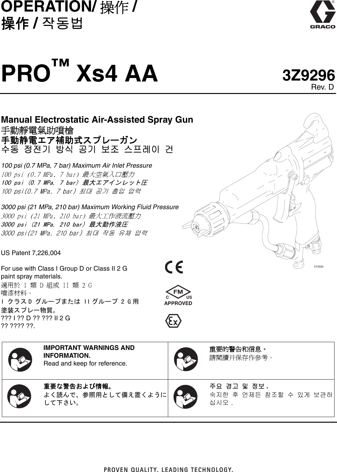 Graco Inc Pro 3Z9296 Users Manual 3Z9296D Xs4 AA Electrostatic Air