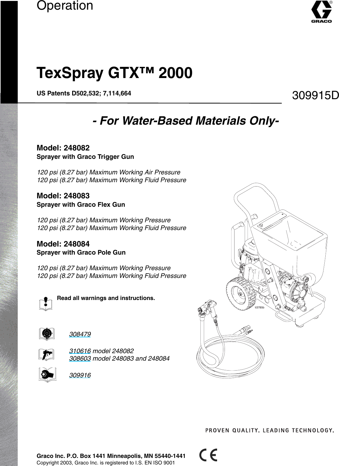 Graco Inc Texspray Gtxtm 2000 248082 Users Manual 309915D GTX