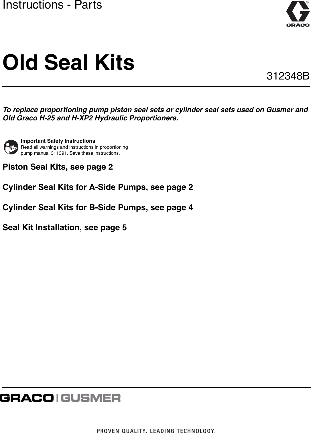 Page 1 of 8 - Graco 312348B 312348B, Old Seal Kits, Proportioning Pump Repair Kit, English User Manual  To The 5ab048ea-874a-460b-b2c6-09bc4aa998de
