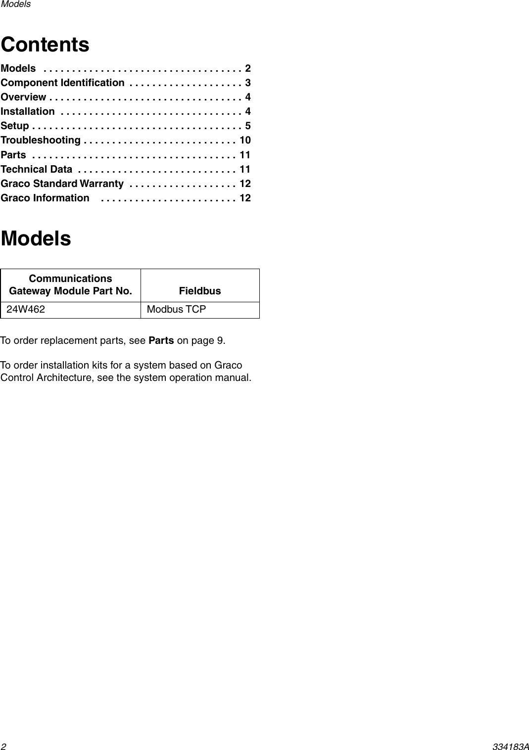 Page 2 of 10 - Graco 334183A 334183A, Modbus TCP Gateway Module, Instructions/Parts, English User Manual  To The 5ecdc2ce-1866-45c1-bba7-5915fa28ae54