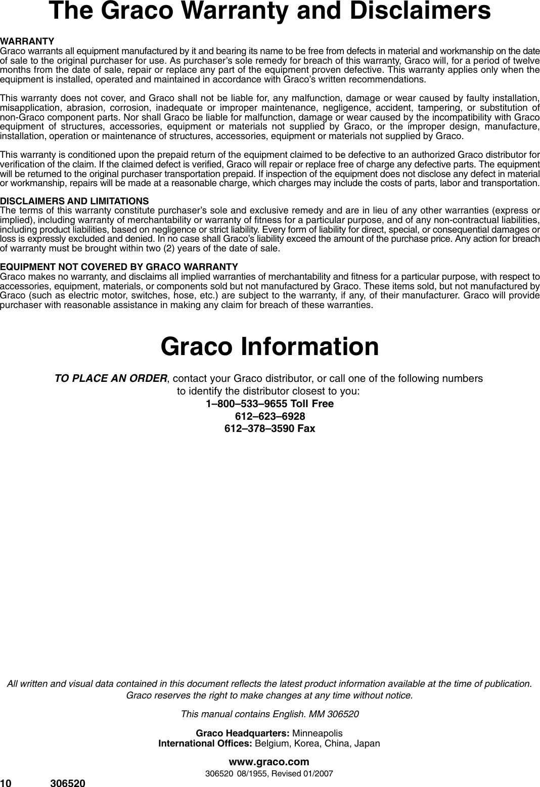 Page 10 of 10 - Graco Graco-306520J-Fire-Ball-300-And-425-Drum-Or-Tank-Supply-Pumps-Users-Manual- 306520J - Fire-Ball 300 And 425 Drum Or Tank Supply Pumps, US English  Graco-306520j-fire-ball-300-and-425-drum-or-tank-supply-pumps-users-manual